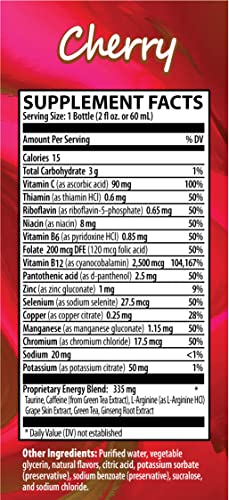 Zipfizz 2oz Energy Shot - Cherry Flavor | Hydrating Electrolyte Drinks w/Liquid B12, Caffeine, Ginseng, and Vitamins | Low Carb, Gluten Free, Sugar Free Energy Drink (6 Pack)