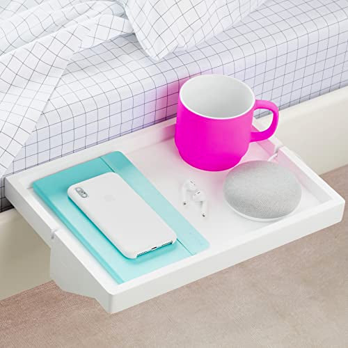 BedShelfie Bedside Shelf for Bed Bunk Bed Shelf for Top Bunk College Dorm Room Essentials Dorm Original Bed Shelf Bed Side Table Tray Shelfie Clip On Table Tray Caddy Nightstand (Original Wood, White)