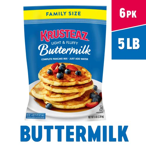 Krusteaz Complete Buttermilk Pancake and Waffle Mix, Light and Fluffy, 5 lb Bags (Pack of 6)