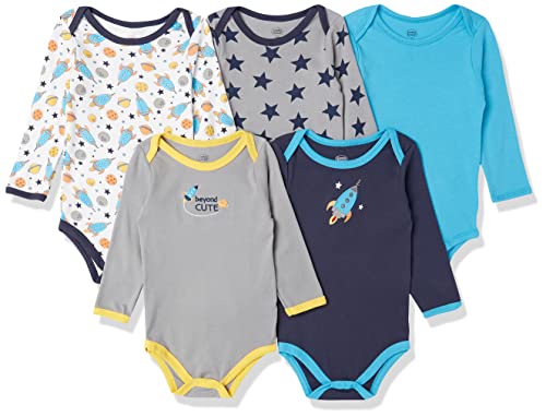 Luvable Friends Unisex Baby Cotton Long-Sleeve Bodysuits, Rocket, 9-12 Months