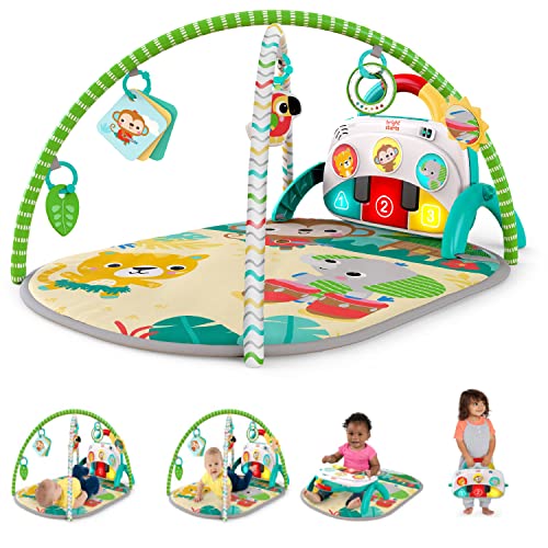 Bright Starts 4-in-1 Groovin’ Kicks Piano Gym, Tummy Time Play Mat and Activity Baby Toys, Green - Tropical Safari, Newborn to Toddler