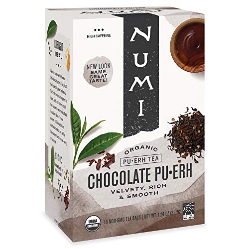 Numi Organic Tea Chocolate Pu-erh, Black Tea, 16 Count of Tea Bags, Pack of 1 (Packaging May Vary)