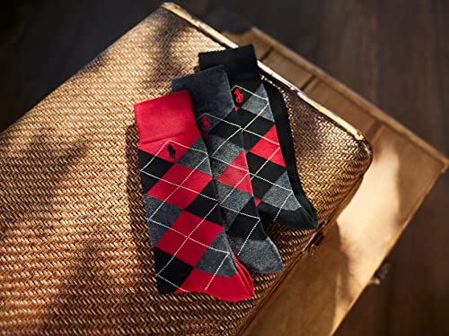 POLO RALPH LAUREN Men's Assorted Pattern Dress Crew Socks 4 Pair Pack - Soft and Lightweight Cotton Comfort, Black, 6-12.5