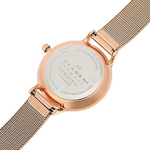 Skagen Women's Anita Quartz Analog Stainless Steel and Mesh Watch, Color: Rose Gold (Model: SKW2151)