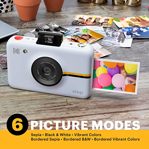 Kodak Step Camera Instant Camera with 10MP Image Sensor, ZINK Zero Ink Technology, Classic Viewfinder, Selfie Mode, Auto Timer, Built-in Flash and 6 Picture Modes | White.