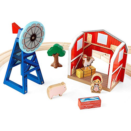 KidKraft Wooden Rural Farm Train Set with 75 Pieces, Children's Toy Vehicle Playset, Gift for Ages 3+