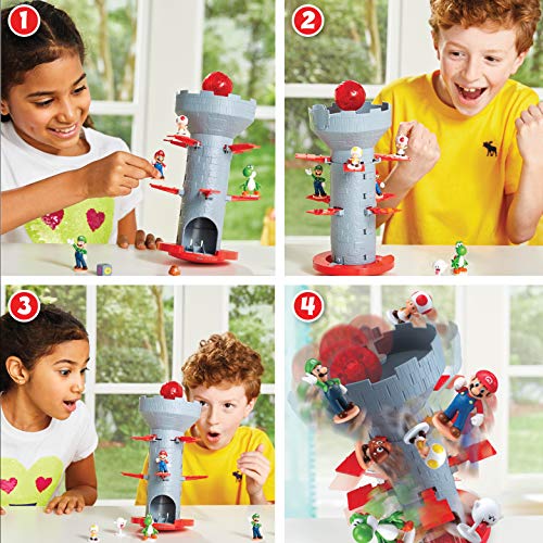Epoch Games Super Mario Blow Up! Shaky Tower Balancing Game, Tabletop Skill and Action Game with Collectible Action Figures