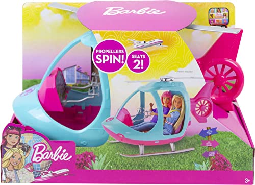 Barbie Helicopter with Spinning Rotors, Pink and Blue 2-Seater Design with Seatbelts and Pilot 'Controls' [Amazon Exclusive]