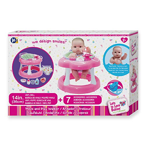 JC Toys Lots to Love Babies 14'' Doll and Walker | Wheeled Walker Gift Set and Accessories | Posable and Waterproof | Ages 2+' (16198), Pink