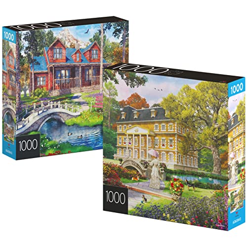 2-Pack of 1000-Piece Jigsaw Puzzles, Pine Cabin and Summer Estate Gifts for Mom for Adults and Kids Ages 8+, Amazon Exclusive