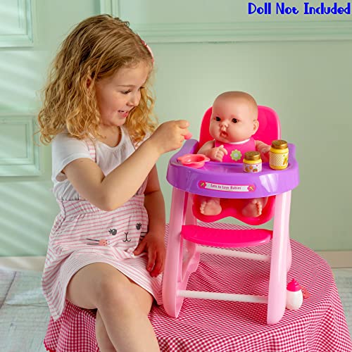 JC Toys - for Keeps Playtime! | Baby Doll High Chair | Fits Dolls up to 17' | Sturdy High Chair and Play Accessories | Ages 2+, Pink