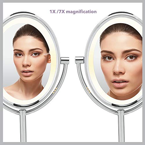 Conair Double-Sided LED Lighted Vanity Makeup Mirror, Corded, 1x/7x magnification, Polished Chrome finish