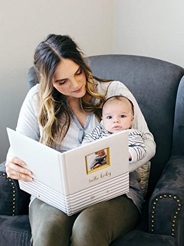 Pearhead Hello Baby, First 5 Years Baby Memory Book with Photo Insert, Baby Keepsake, Baby Nursery, Gray