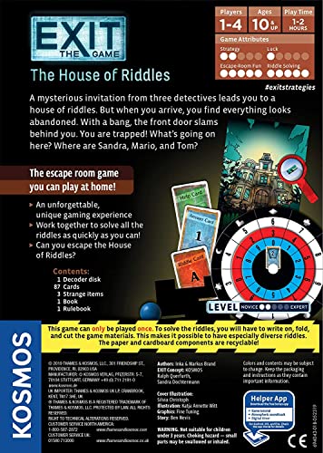 The House of Riddles | Exit: The Game - A Kosmos Game from Thames and Kosmos | Family-Friendly, Card-Based At-Home Escape Room Experience for 1 To 4 Players, Ages 10+, Multi-colored