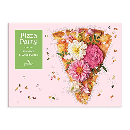 Pizza Party 750 Piece Shaped Puzzle from Galison - Featuring a Unique Die-Cut Pizza Slice with Flower Toppings, 20' x 27.5', Fun and Challenging Puzzle Guaranteed to Make You Smile!
