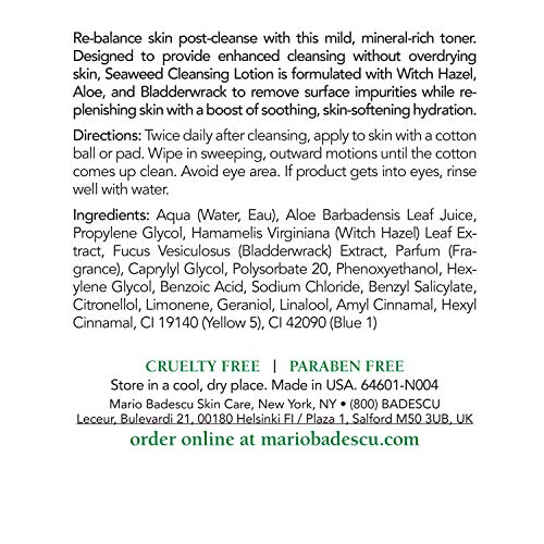 Mario Badescu Seaweed Cleasing Lotion for Combination, Dry and Sensitive Skin |Facial Toner that Clarifies and Replenishes |Formulated with Witch Hazel and Bladderwrack Extract| 8 FL OZ