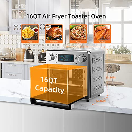 leiko Air Fryer Toaster Oven Combo, 16 QT capacity and Convention Countertop, with microwaveandair fryer androastandbakeandthaw andreheat 24-1 function, Stainless Steel, Silver, 1700W.