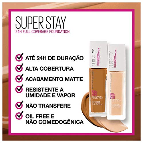 Maybelline Super Stay Full Coverage Liquid Foundation Active Wear Makeup, Up to 30Hr Wear, Transfer, Sweat and Water Resistant, Matte Finish, Classic Ivory, 1 Count