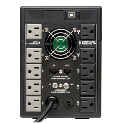Tripp Lite SMART1500LCDT 1500VA 900W UPS Battery Back Up, AVR, LCD Display, Line-Interactive, 10 Outlets, 120V, USB, Tel and Coax Protection, 3 Year Warranty and Dollar 250,000 Insurance Black