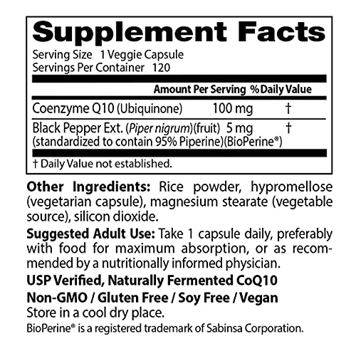 Doctor's Best High Absorption CoQ10 with Bioperine, Heart Health and Energy Production, Non-GMO, Gluten and Soy Free, Vegan, 100 Mg, 120 count