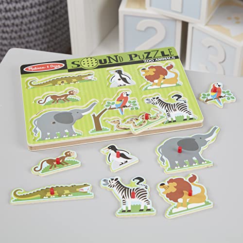 Melissa and Doug Zoo Animals Sound Puzzle - Wooden Peg Puzzle With Sound Effects (8 pcs)