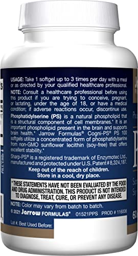 Jarrow Formulas 100 mg Phosphatidylserine (PS 100), Supports Brain Health, Soy Free, White, 60 Count