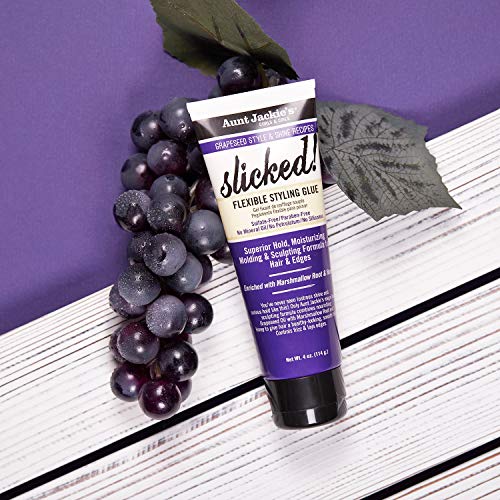 Aunt Jackie's Grapeseed Style and Shine Recipes Slicked Flexible Hair Styling Glue, Superior Hold, Molding and Sculpting for Hair and Edges, 4 oz