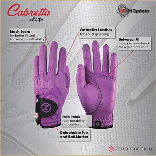 Zero Friction GL70013 Men's Cabretta Elite Golf Gloves, Purple, One Size, Left Hand