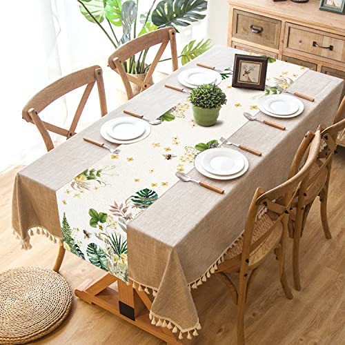 PROCIDA Summer Green Leaf Table Runner Troical Floral Leaves Burlap Table Runners Seasonal Holiday Party Kitchen Indoor Outdoor Dinning Decor 13x72 Inch