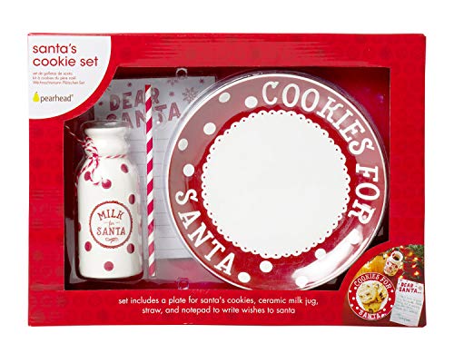 Pearhead Christmas Cookies for Santa Plate, Milk Jug and Dear Notepad Set, Holiday Gift Collection