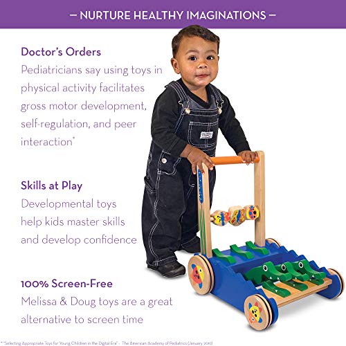 Melissa and Doug Deluxe Chomp and Clack Alligator Push Toy and Activity Walker - Wooden Baby Push Walker For Ages 1+