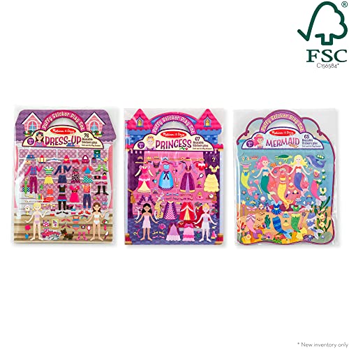 Melissa and Doug Puffy Sticker Activity Books Set: Dress-Up, Princess, Mermaid - 208 Reusable Stickers - Dress Up Doll Stickers, Restickable Puffy Sticker Books For Kids Ages 4+- FSC-Certified Materials