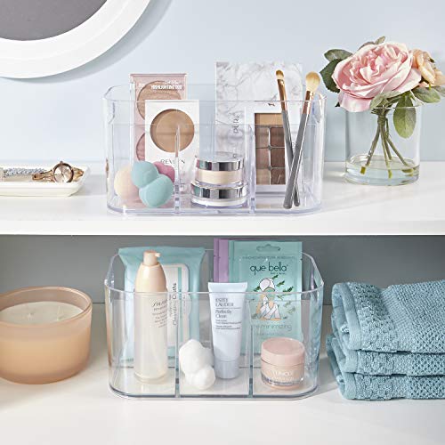 STORi Bliss 5-Compartment Plastic Cosmetic Organizer | Clear | Rectangular Divided Makeup Bin and Vanity Storage Caddy with Pass-Through Handles | Round Corner Design | Made in USA
