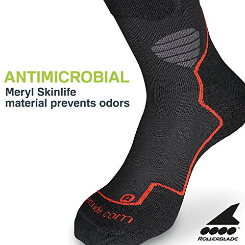Rollerblade High Performance Men's Socks, Inline Skating, Multi Sport, Black and Red, Medium