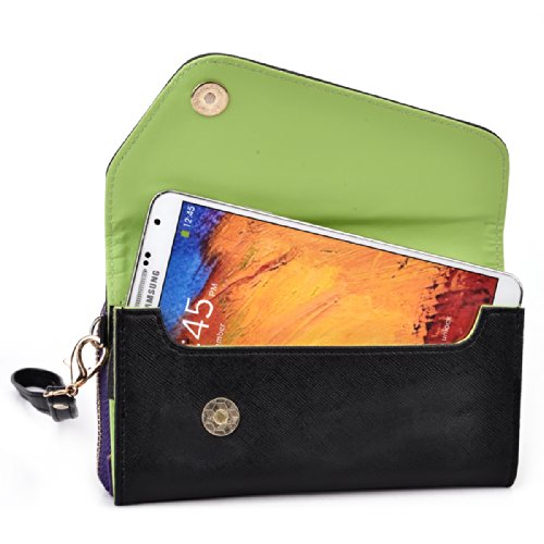 Kroo Clutch Wallet with Wristlet and Crossbody Strap for Smartphones or Phablets up to 5.7 Inch - Carrying Case - Frustration-Free Packaging - Black and Purple