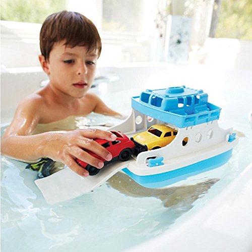 Green Toys Ferry Boat with Mini Cars Bathtub Toy, Blue/White, Standard