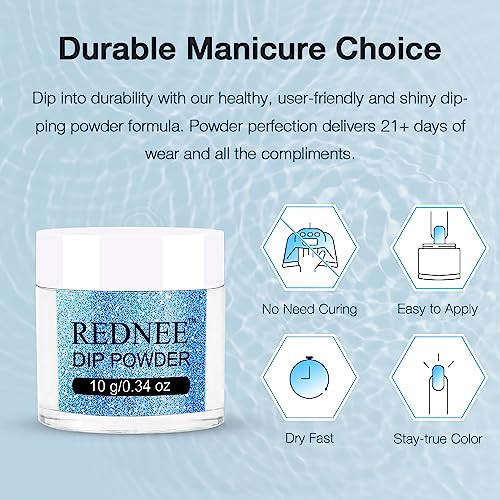 REDNEE 21 Pcs Fast Dry Dip Powder Nail Kit Starter - 12 Colors Mermaid Collection Purple Green Glitter Dipping Powder Nail Art Set for Salon Party No LED Nail Lamp Needed RE35