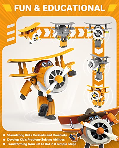 Super Wings 5' Transforming Grand Albert Airplane Toys, Vehicle Action Figure, Plane to Robot, Fun Toys for 3+ Year Old Boys and Girls, Preschool Kids Birthday Gift Orange