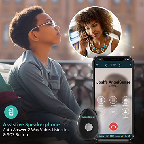 AngelSense Personal GPS Tracker for Kids, Teen, Autism, Special Needs, Elderly, Dementia - 2-Way Auto-Answer Speakerphone and SOS Button - School Bus Tracking - Easy-to-Use App