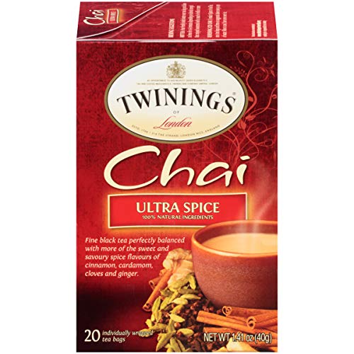 Twinings Ultra Spice Chai Individually Wrapped Black Tea Bags, 20 Count Pack of 6, Sweet, Savoury Spices, Caffeinated