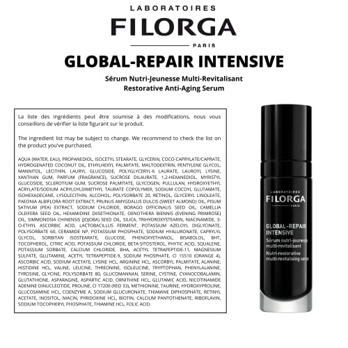Filorga Global-Repair Intensive Anti Aging Face Serum, Skincare Treatment With Ceramides, Omegas, and Vitamins For Skin Firming, Wrinkle Reduction, and Complexion Evening, 1 fl. oz.