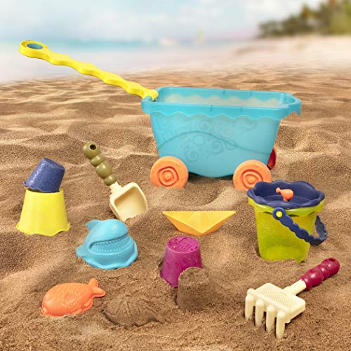 B. toys – Wavy-Wagon – Travel Beach Buggy (Sea Blue) with 11 Funky Sand Toys – Phthalates and BPA Free – 18 m+