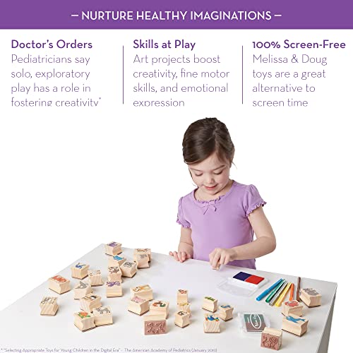 Melissa and Doug Deluxe Wooden Stamp Set: Animals - 30 Stamps, 6 Markers, 2 Stamp Pads - Kids Art Projects, With Washable Ink, Wooden Animal Stamps For Ages 4+