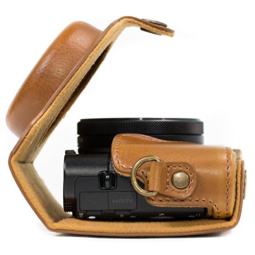 MegaGear MG286 Sony Cyber-shot DSC-RX100 VI, DSC-RX100 V, DSC-RX100 IV, DSC-RX100 III Ever Ready Leather Camera Case with Strap - Light Brown