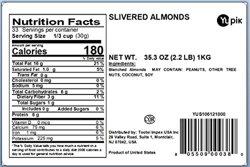 Yupik Nuts Raw Almonds Slivered, 35.2 Ounce