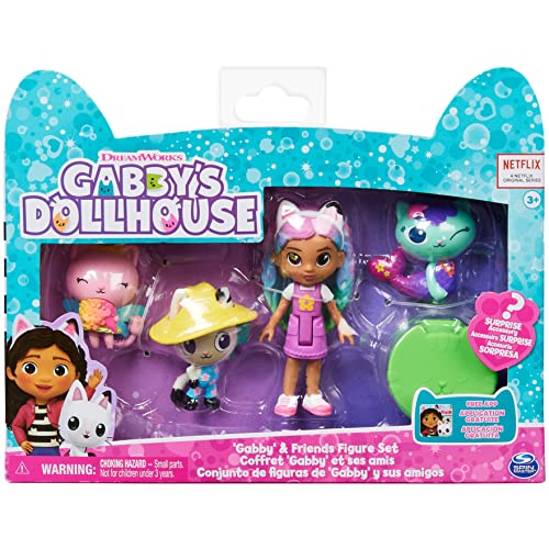 Gabby's Dollhouse, Gabby and Friends Figure Set with Rainbow Gabby Doll, 3 Toy Figures and Surprise Accessory Kids Toys for Ages 3 and up