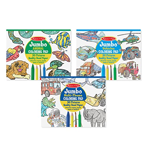 Melissa and Doug Jumbo 50-Page Kids' Coloring Pads Set - Animals, Vehicles, and More