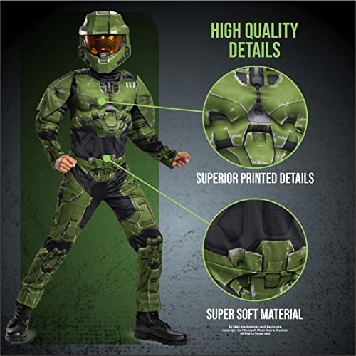 Halo Infinite Master Chief Costume, Kids Size Muscle Padded Video Game Inspired Character Jumpsuit, Child Size XL (14-16)