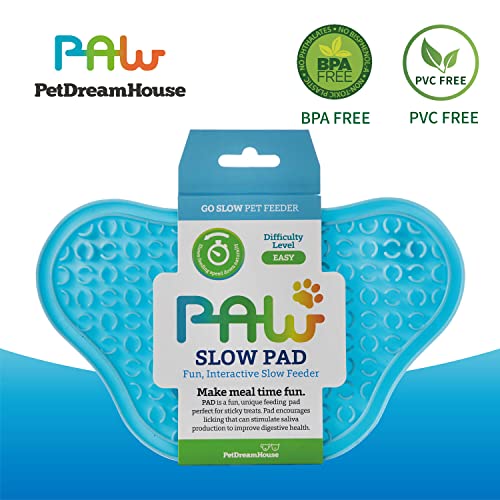 PetDreamHouse Lick Paw Pad and Slow Feeder for Dogs, Anti-Boredom, Distraction Mat, Reduces Anxiety w/Stress-Relief Stimulating Licking, Suction Cups on Back, Ideal for Puppies, Dogs and Cats, Blue