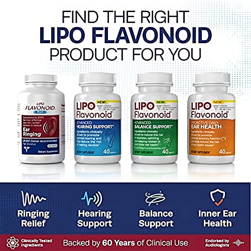 Lipo-Flavonoid Plus, Tinnitus Relief for Ringing Ears, OTC Flavonoid Ear Health Vitamins, Bioflavonoids and Vitamin C, 500 Caplets